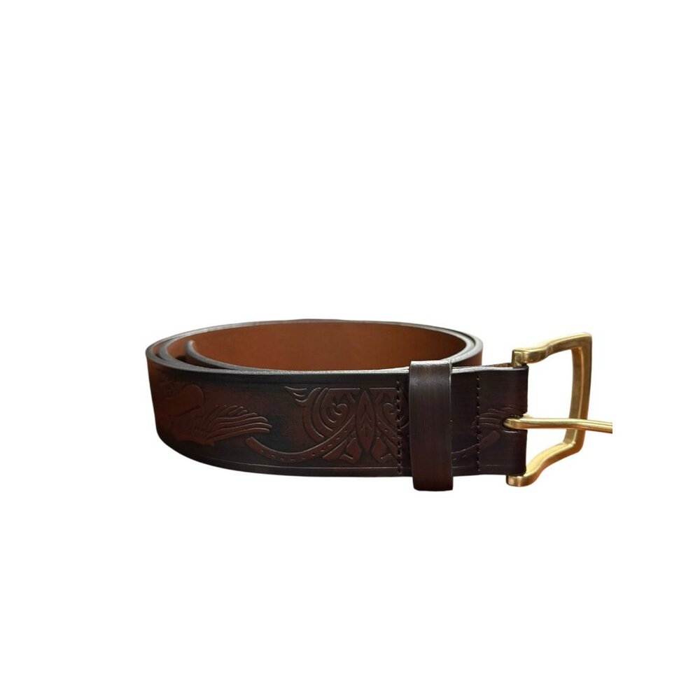 Wrangler Size 42 Embossed Tooled Eagle Brown Black Leather Mens Belt